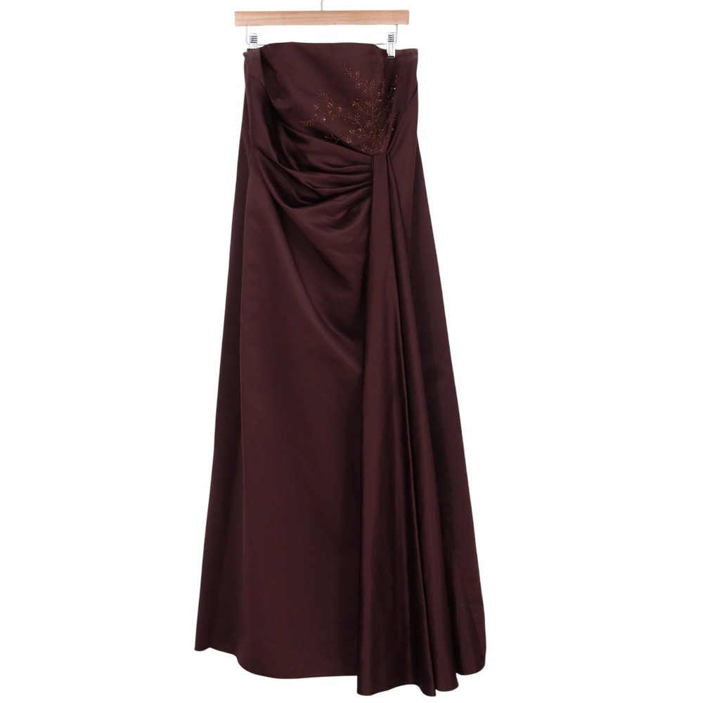 David's Bridal Gown Women 16 Brown Strapless Beaded Ruched Excellent